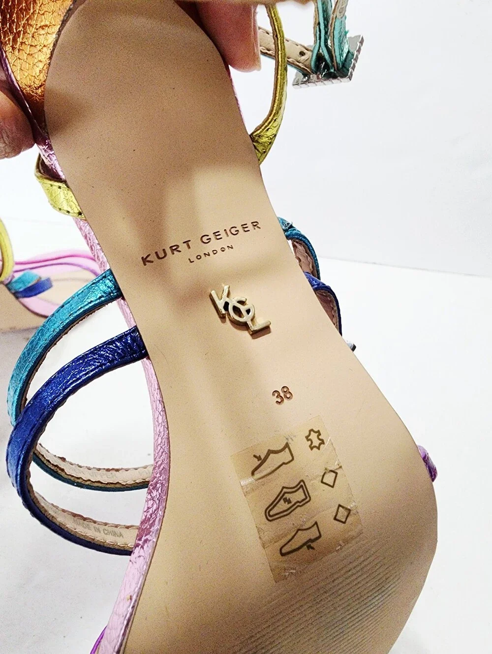 Kurt Geiger Pierra Rainbow Metallic Strappy Stiletto Sandals Size 38